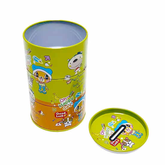 Tinplate Round Piggy Bank Can Cartoon Shadow Piggy Bank Iron Coin Tin Box