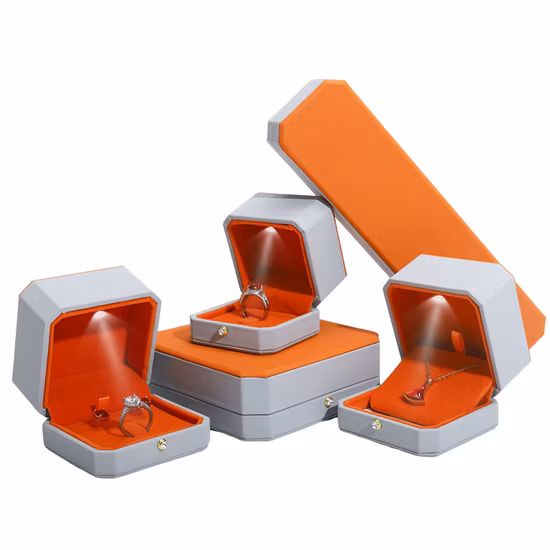 High Grade Creative PU Leather LED Light Proposal Ring Box Pendant Box, Custom Logo Jewelry Box